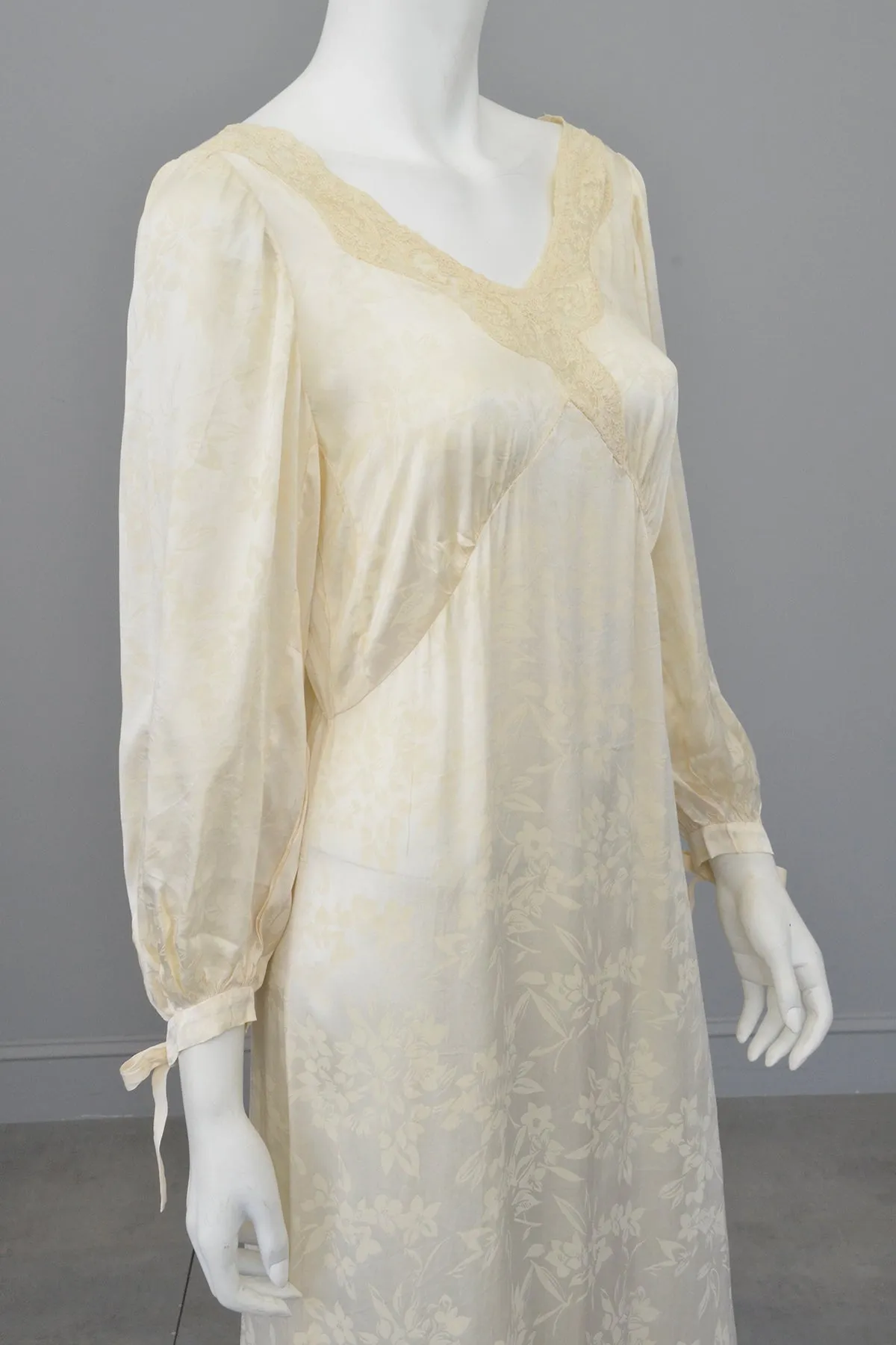 1930s cream jacquard poet sleeve night gown dress, TLC