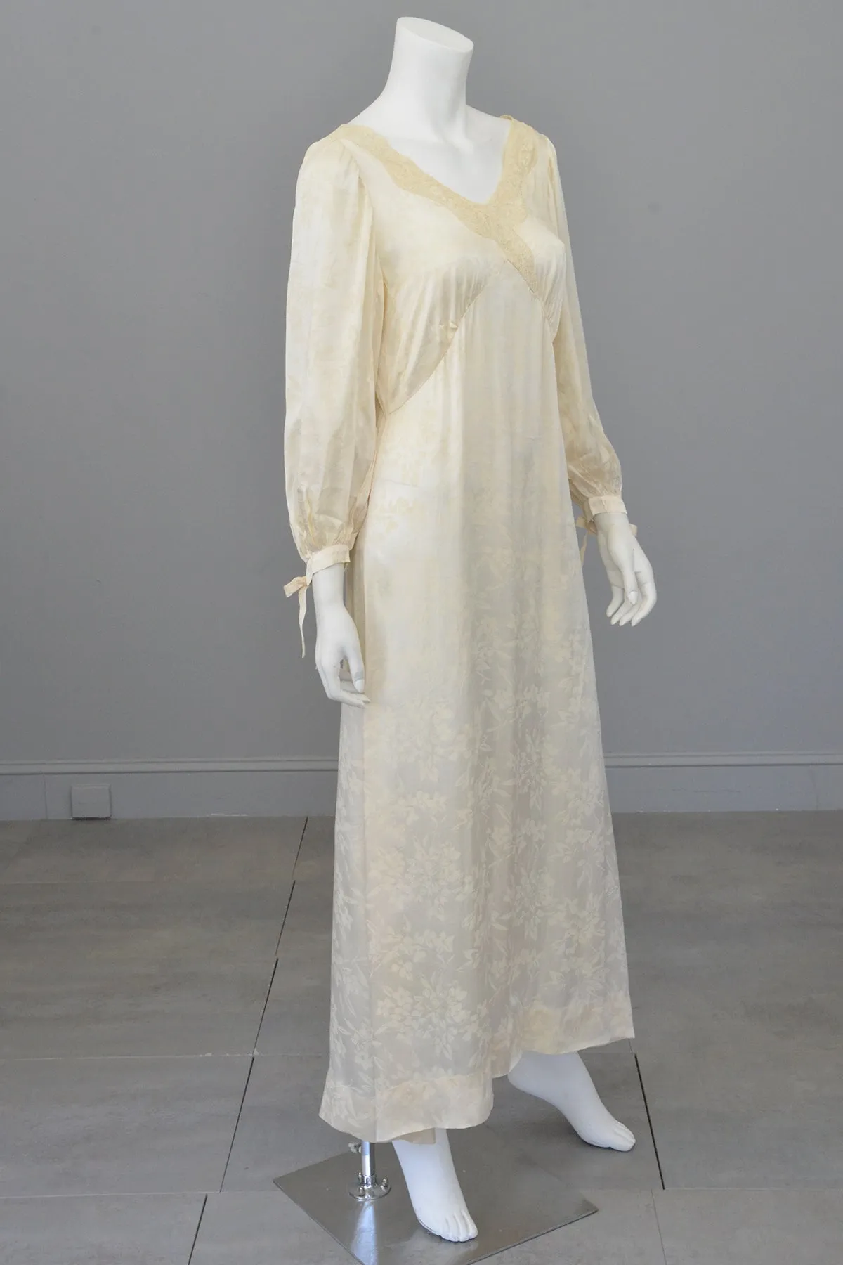 1930s cream jacquard poet sleeve night gown dress, TLC