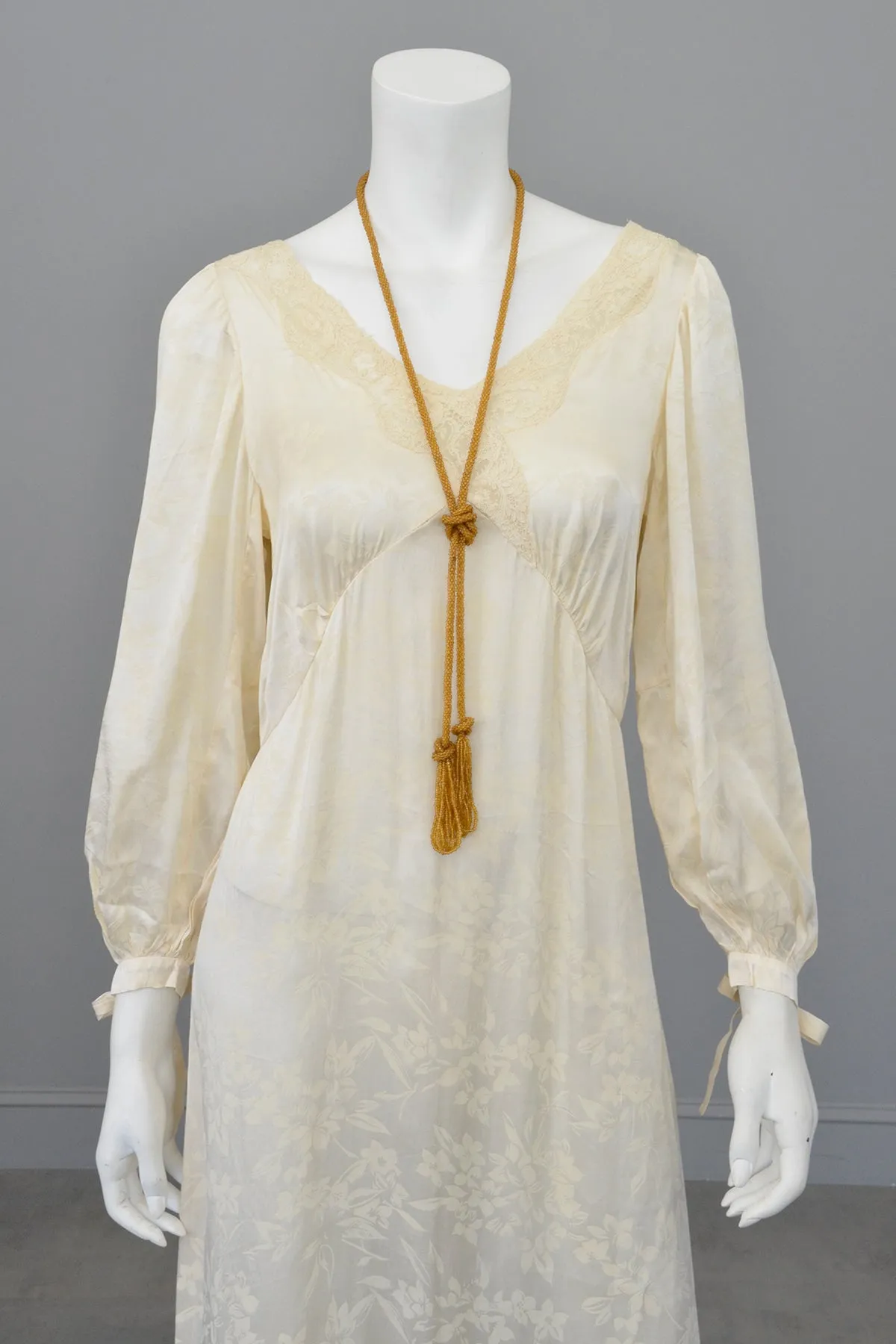 1930s cream jacquard poet sleeve night gown dress, TLC