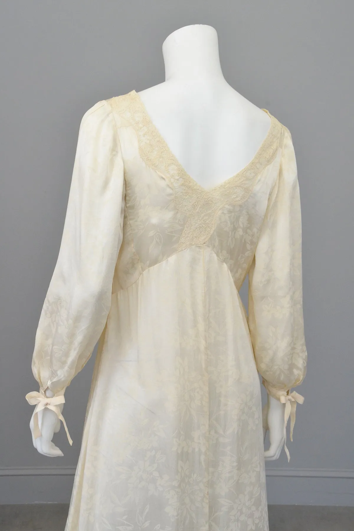 1930s cream jacquard poet sleeve night gown dress, TLC