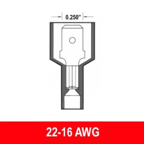 #22-16AWG Fully Insulated .25" Quick Connect Male, 6 pack