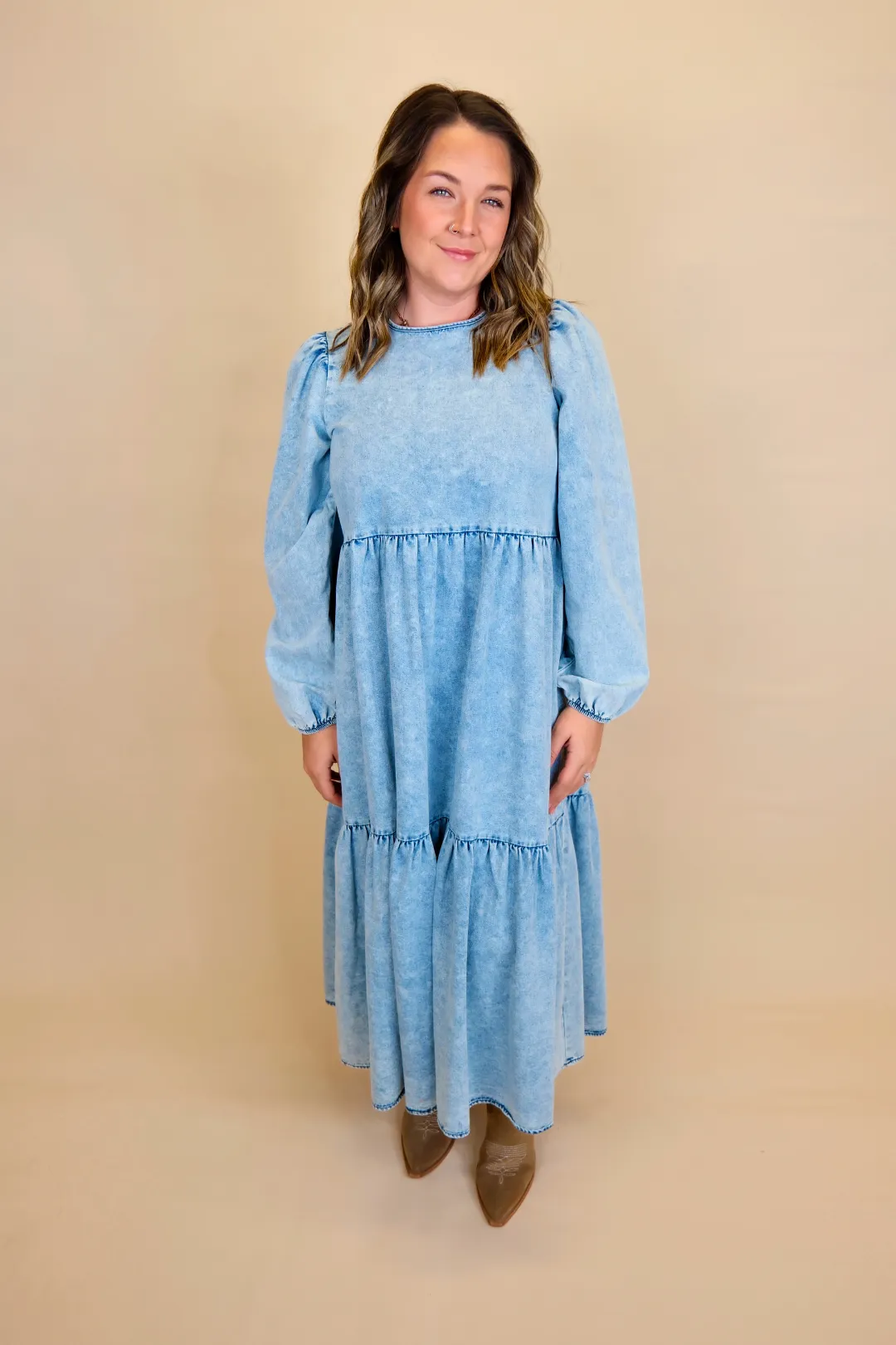 Acid Wash Tiered Maxi Dress