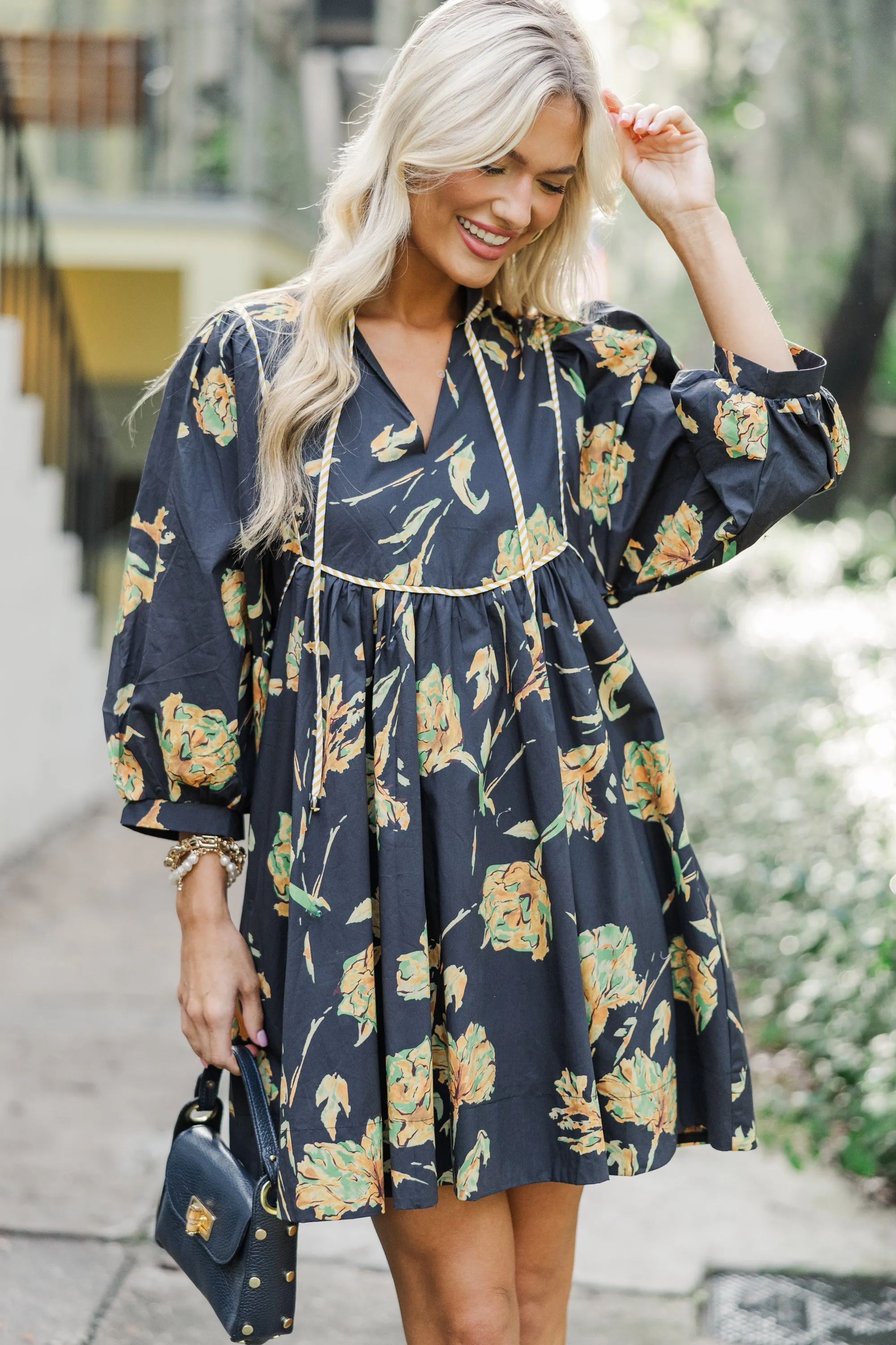 All About It Black Floral Dress