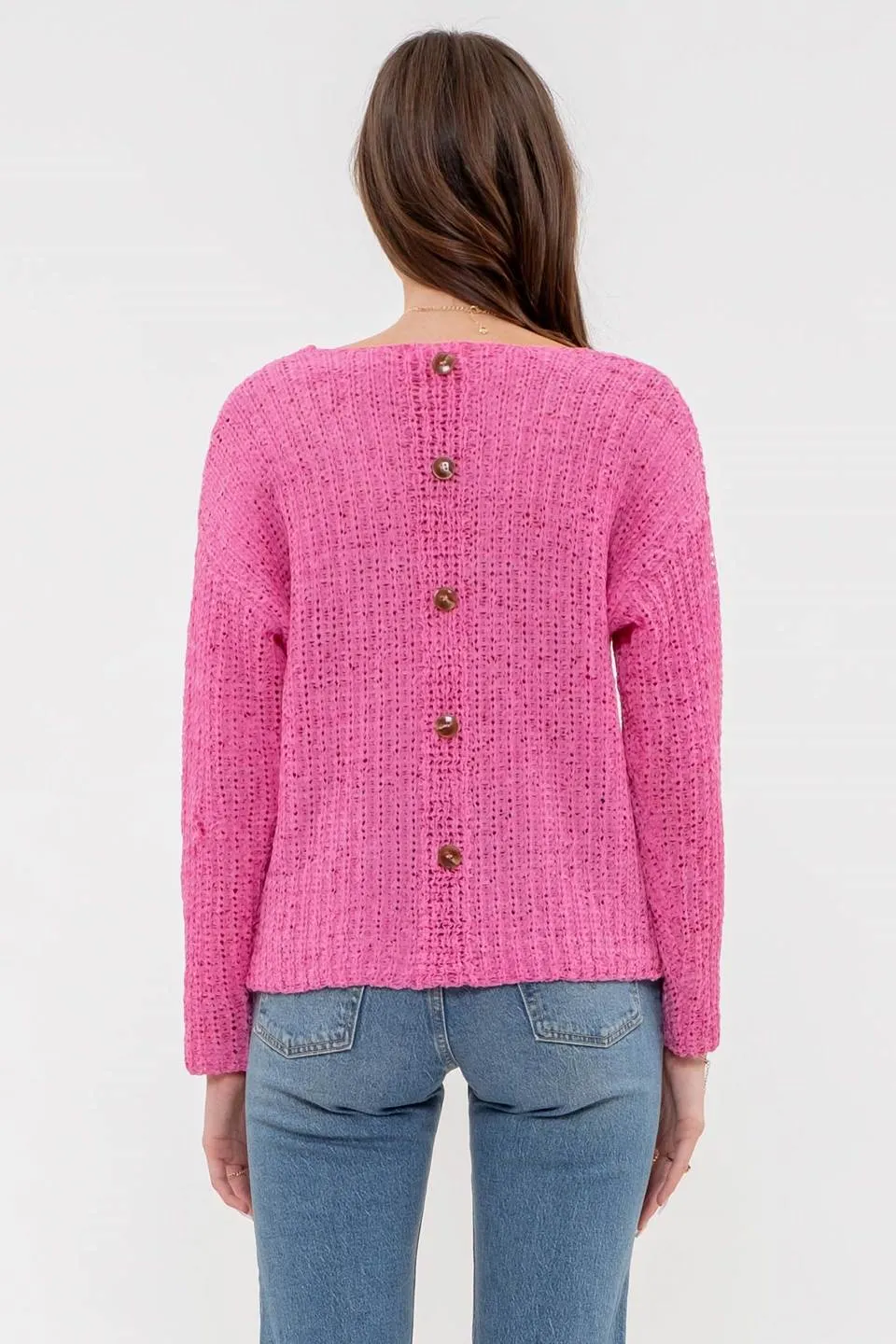 BACK BUTTONED KNIT PULLOVER