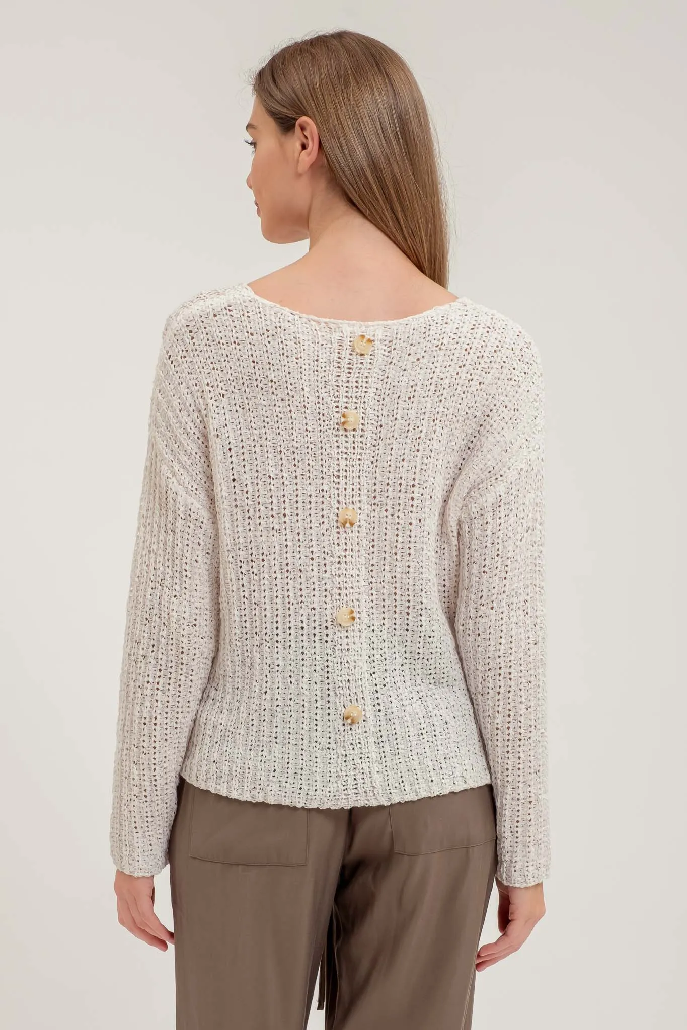 BACK BUTTONED KNIT PULLOVER