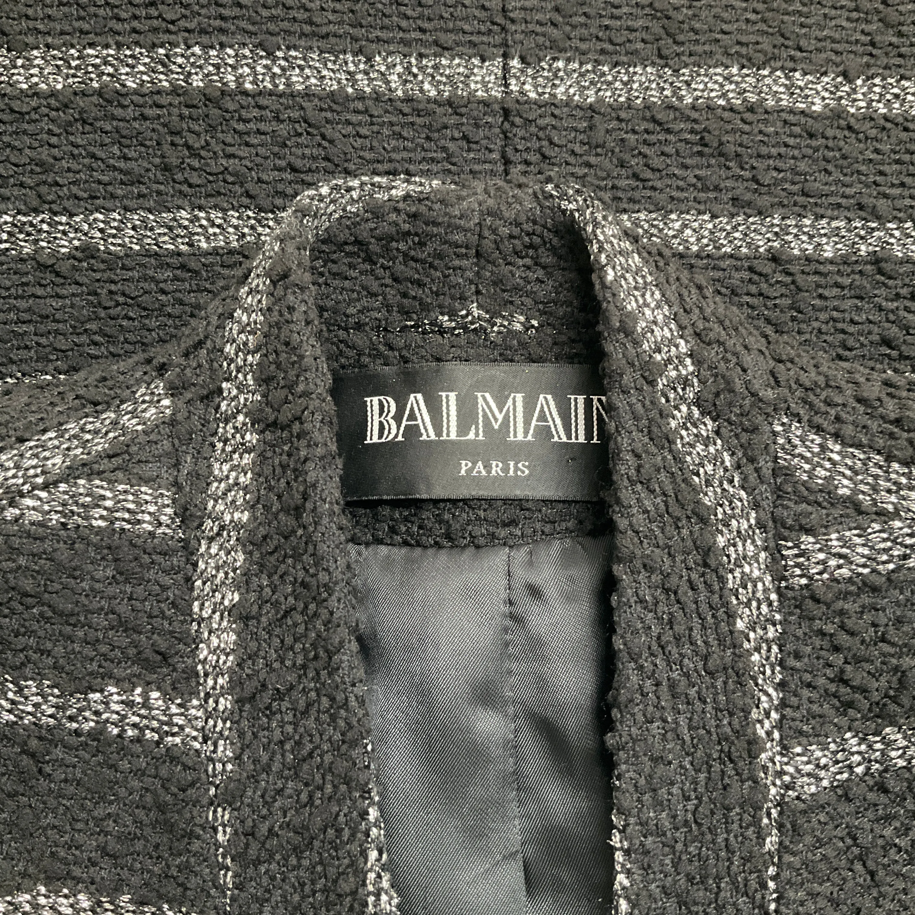 Balmain Black White Tweed Open Front Jacket