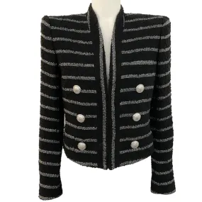 Balmain Black White Tweed Open Front Jacket