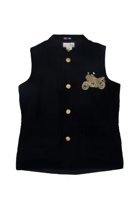 Bike embroidered organic black velvet jacket