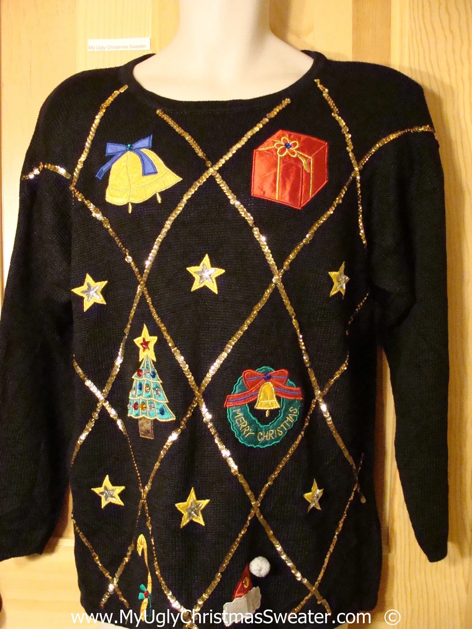 Black Bling 80s Festive Christmas Sweater with Padded Shoulders