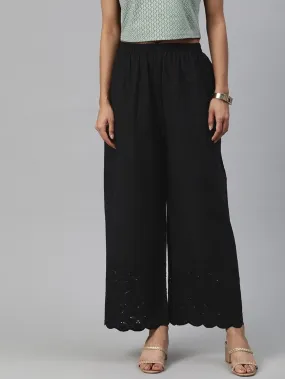 Black Cotton  Embroidered Palazzo Pants