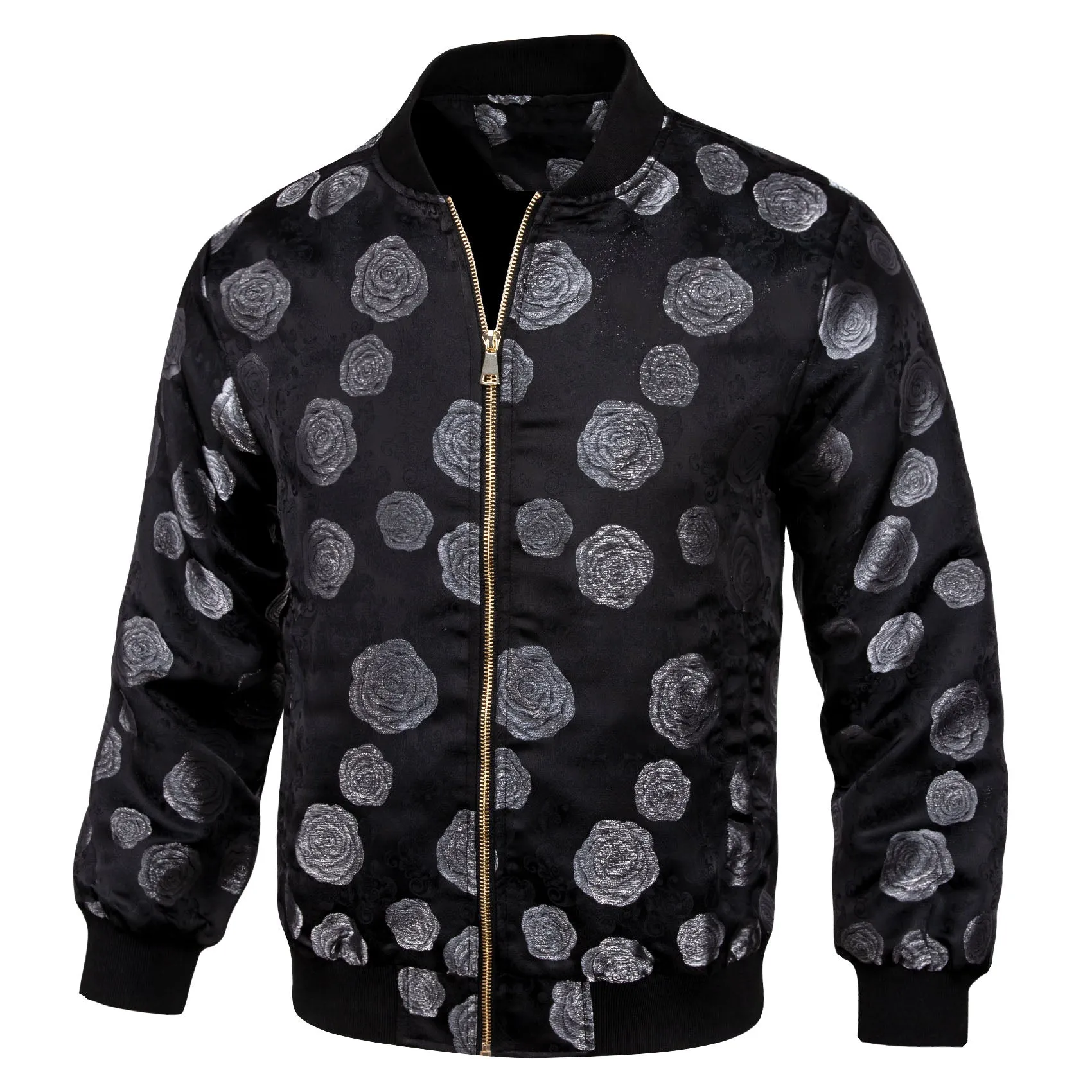 Black Grey Floral Men's Zipper Thin Jacket