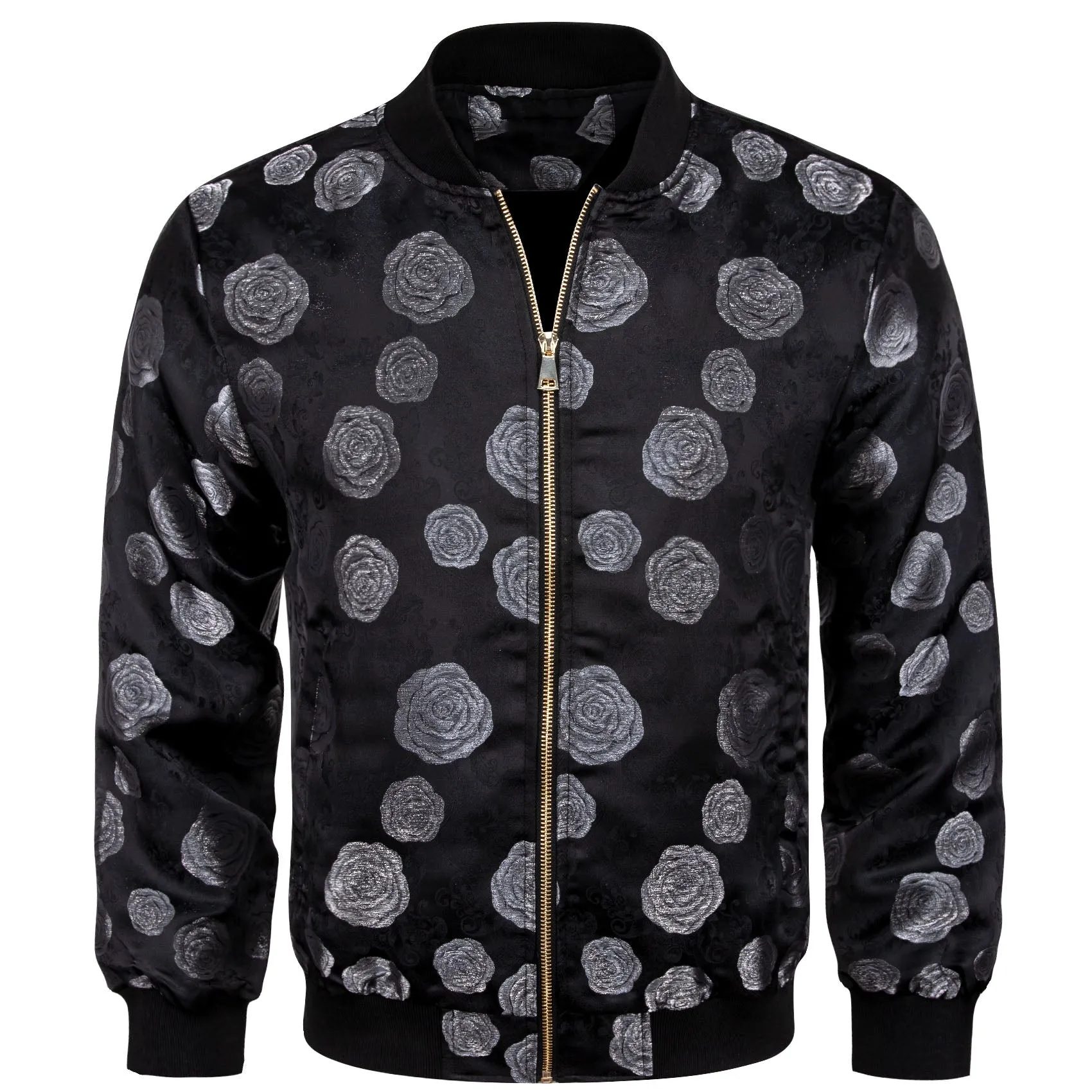 Black Grey Floral Men's Zipper Thin Jacket