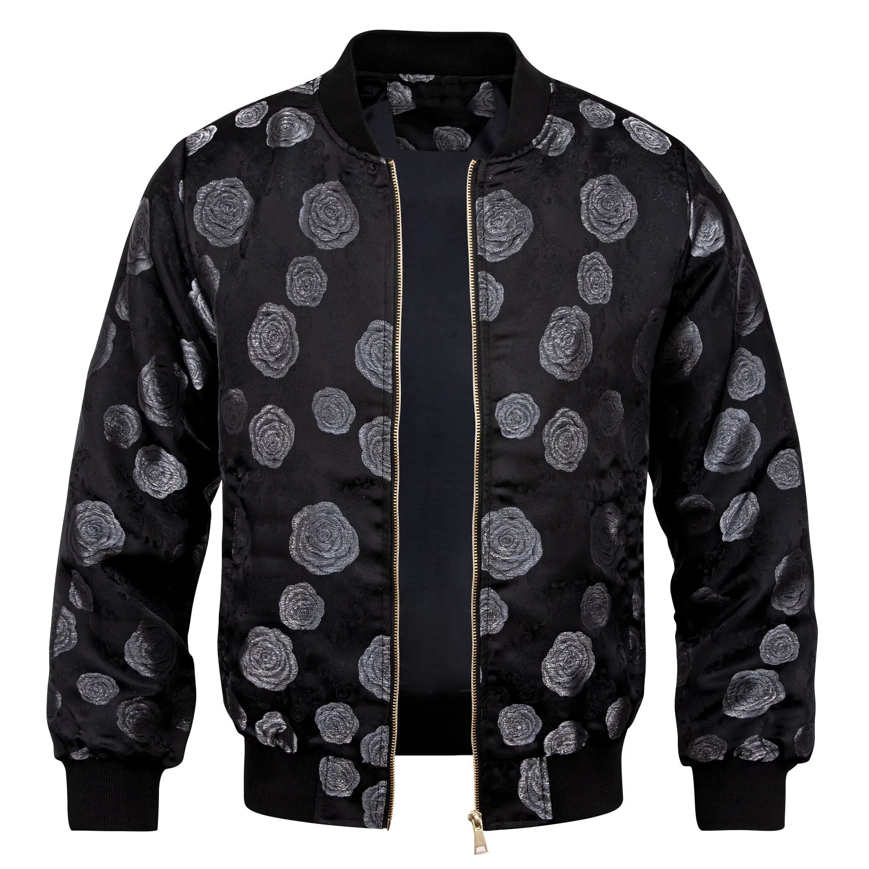 Black Grey Floral Men's Zipper Thin Jacket