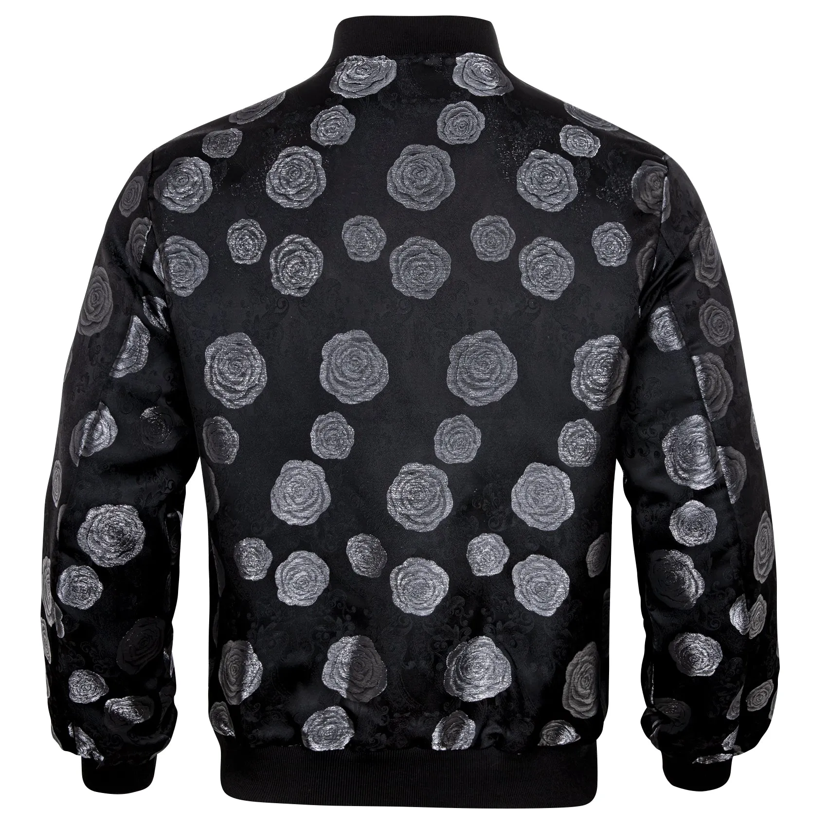 Black Grey Floral Men's Zipper Thin Jacket