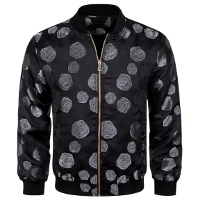 Black Grey Floral Men's Zipper Thin Jacket