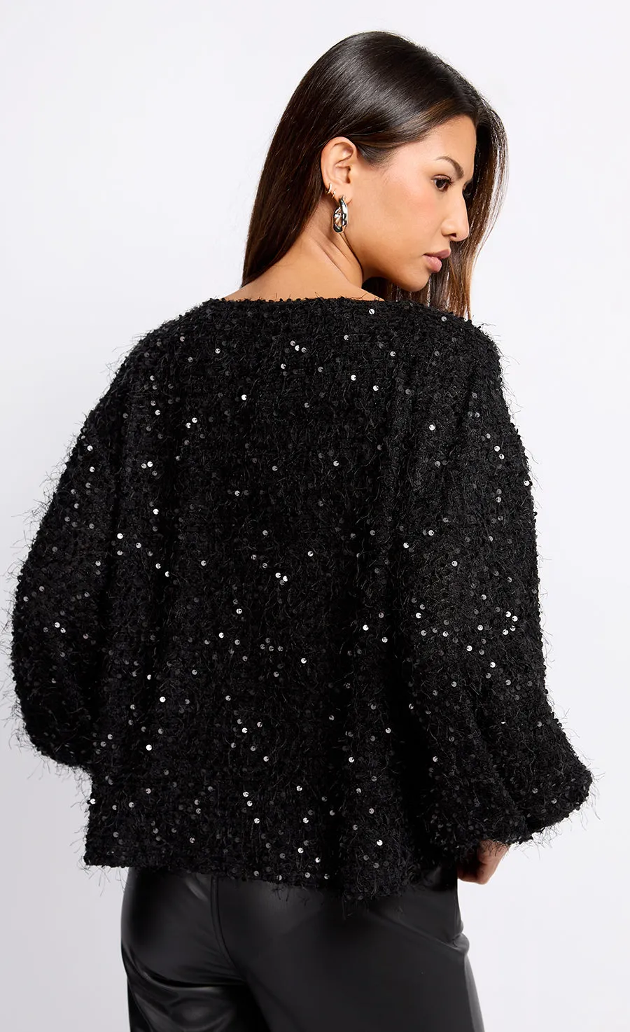 Black Sequin Fringe Jumper by Vogue Williams