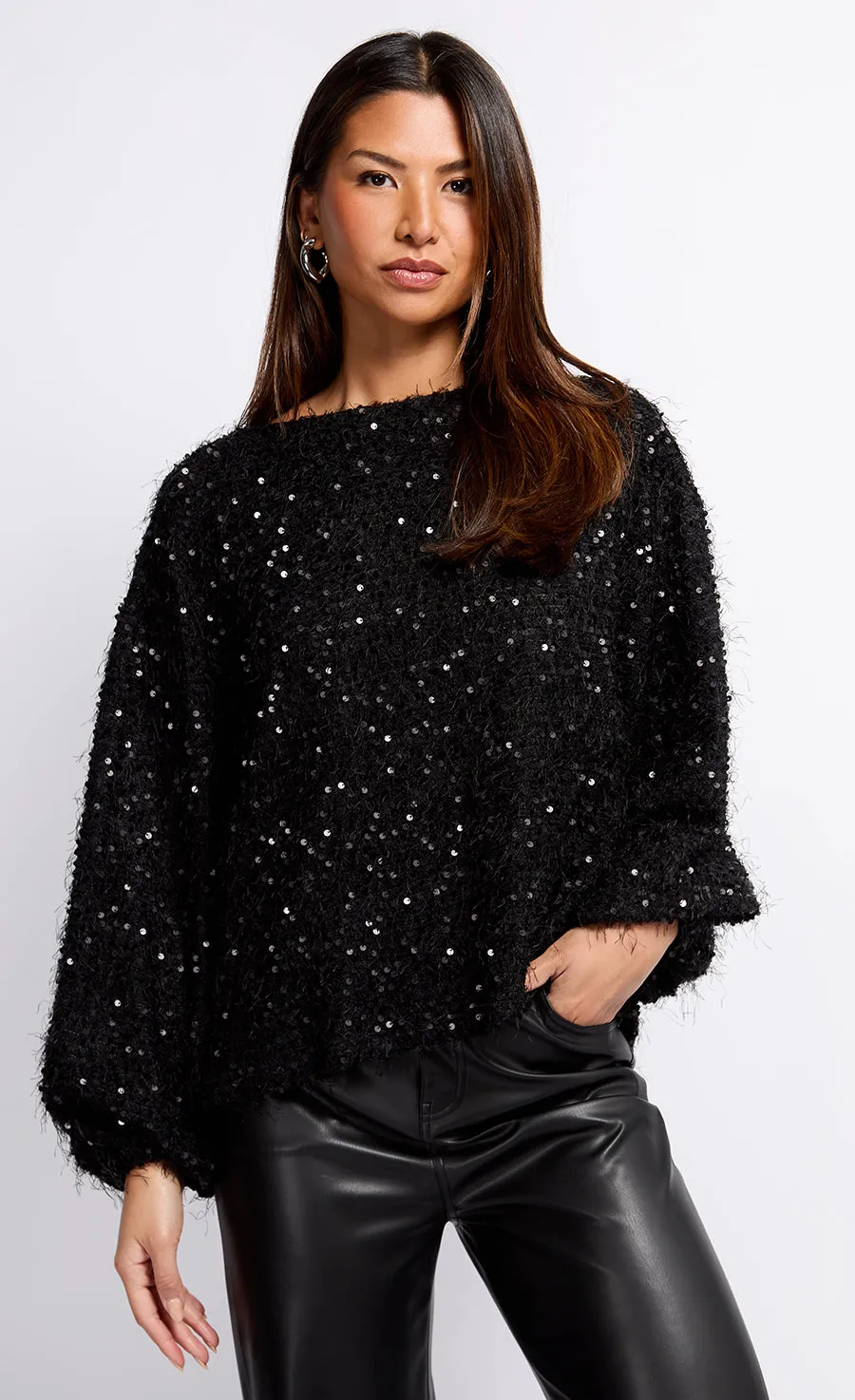 Black Sequin Fringe Jumper by Vogue Williams