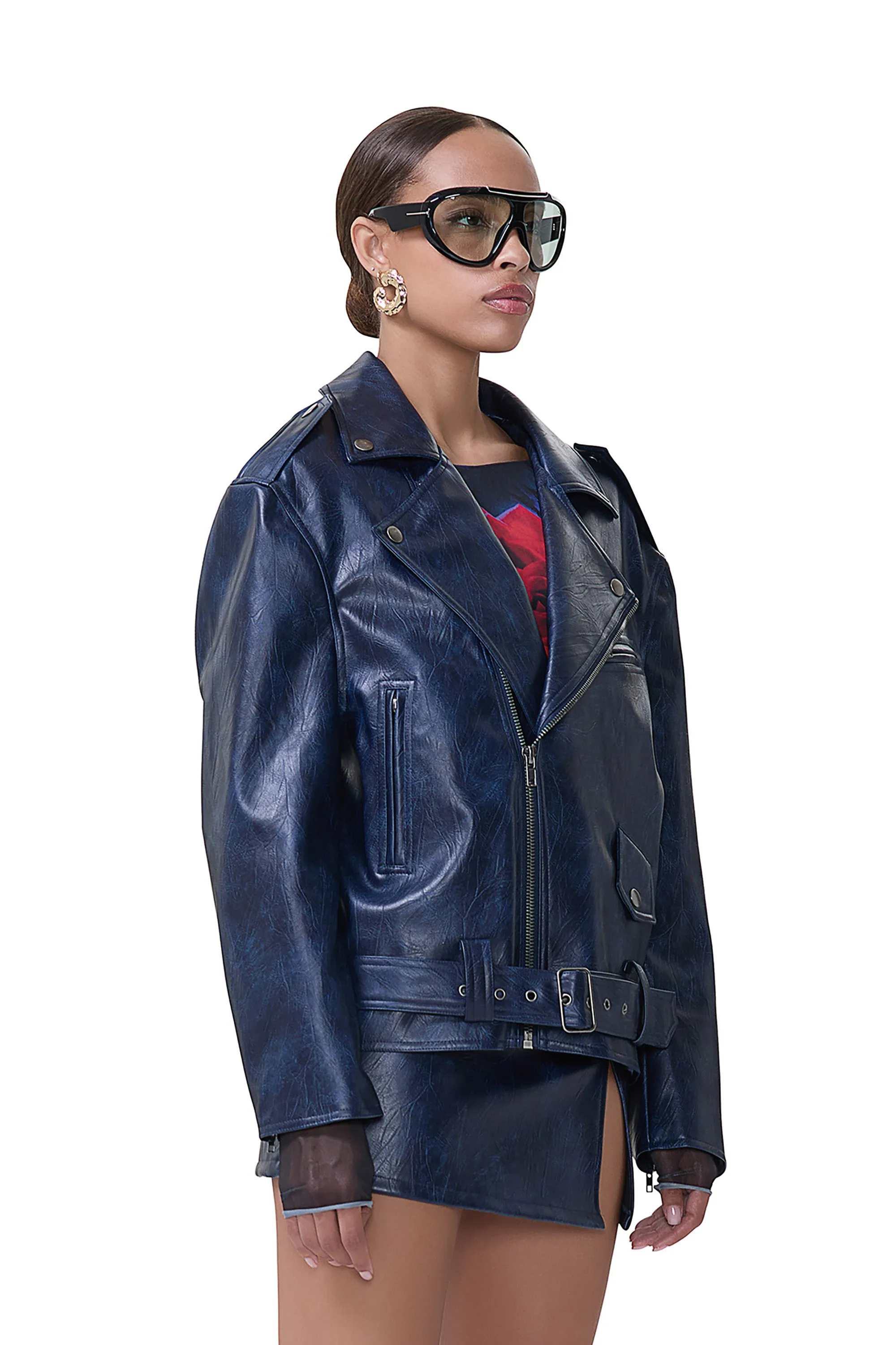 Blaise Moto Jacket - Navy Distressed