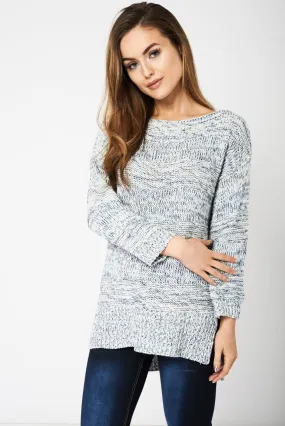 Blue And White Crop Sleeve Jumper Ex-Branded Available In Plus Sizes