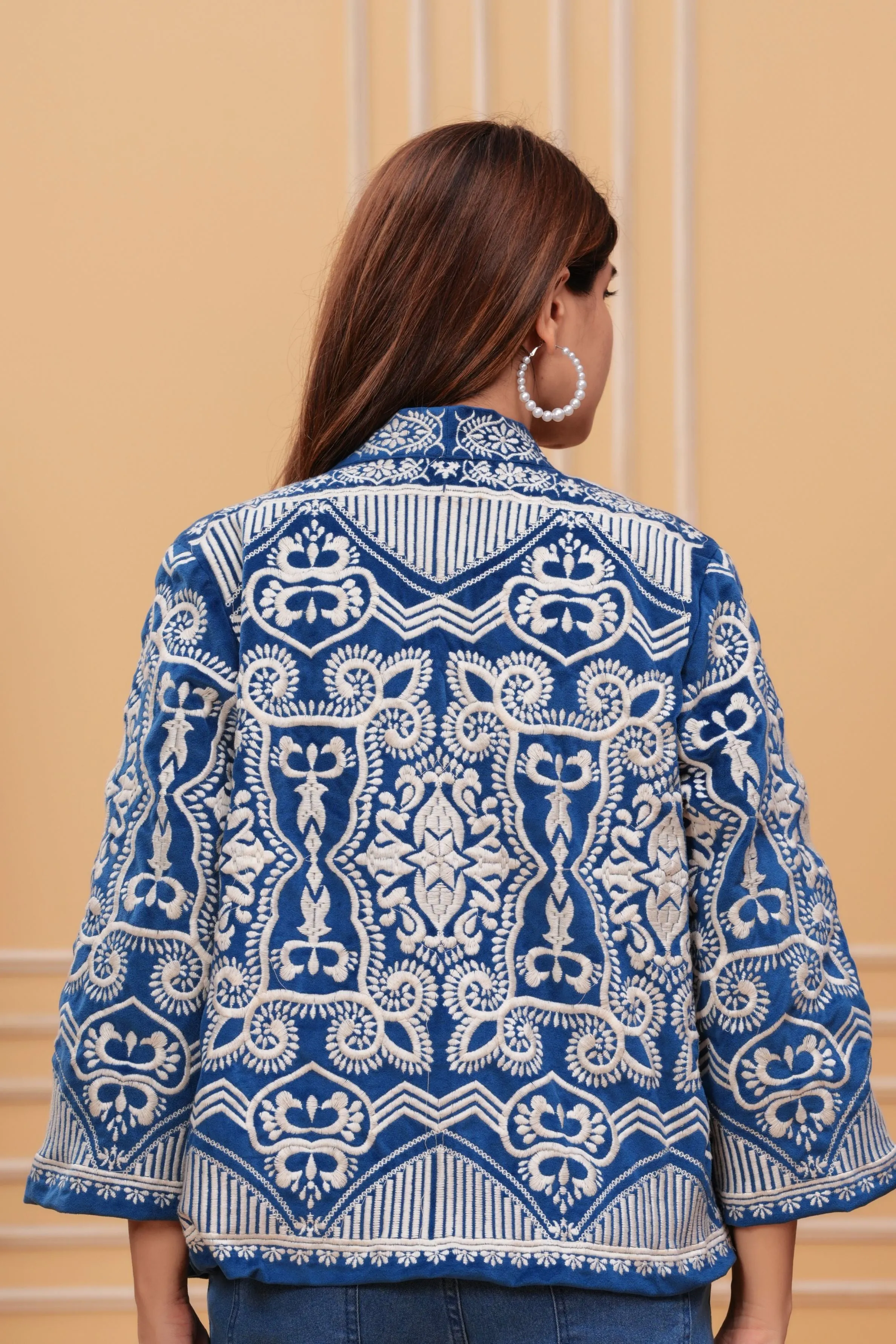 Blue Embroidered Velvet Silk Jacket