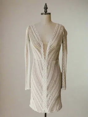 Boho lace beaded plunging midi dress