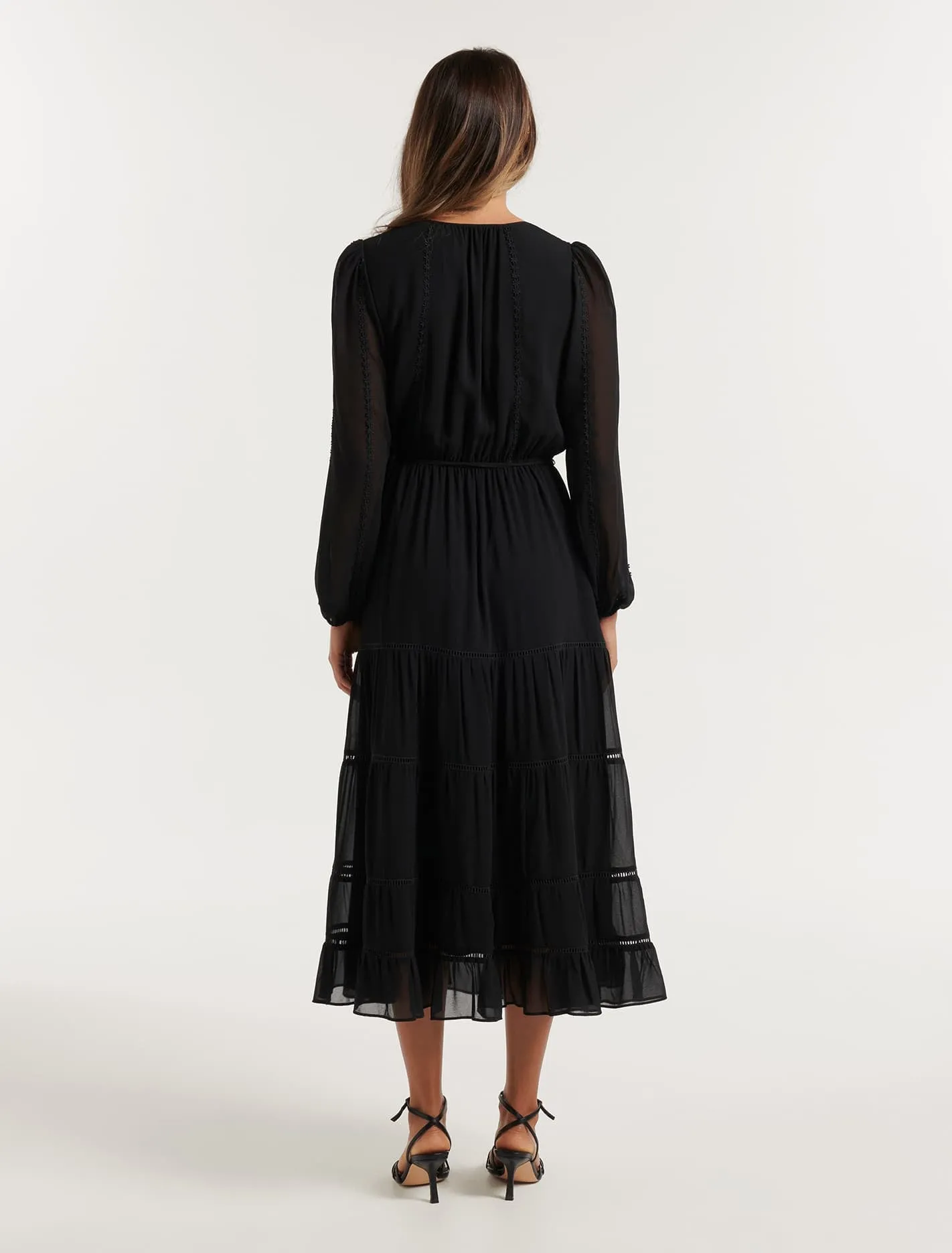 Bridget Tiered Lace Trim Midi Dress