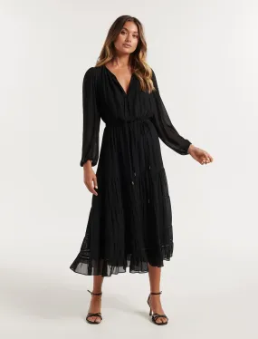 Bridget Tiered Lace Trim Midi Dress