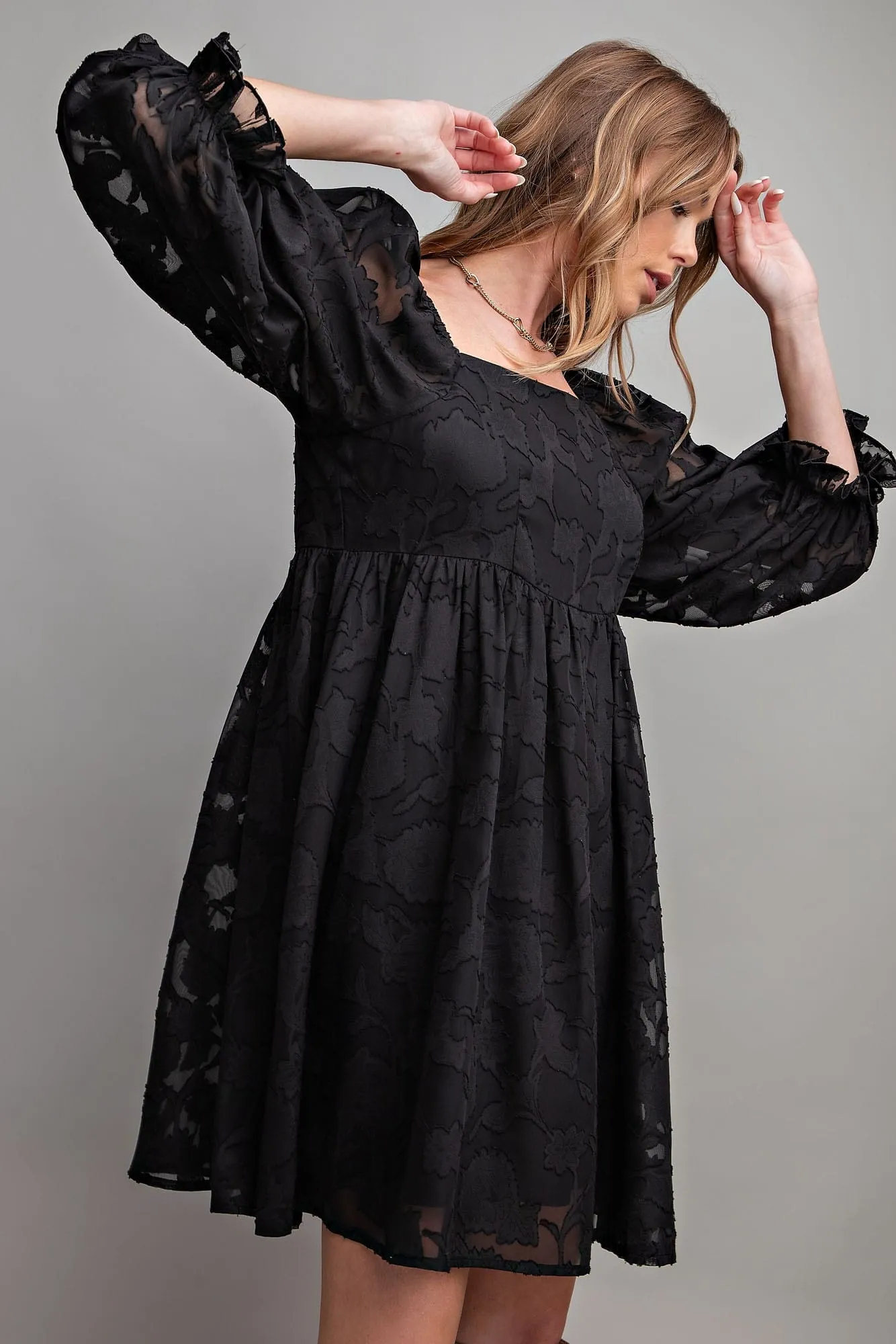 Burnout Lace Babydoll Dress in Black