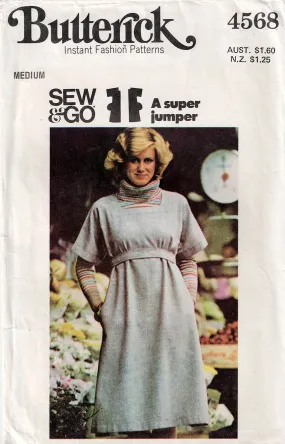 Butterick 4568 Womens EASY Pullover Jumper with Pockets 1970s Vintage Sewing Pattern Size MEDIUM Size 12 - 14