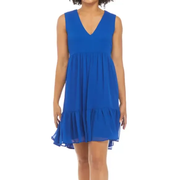 CALVIN KLEIN Women's Cobalt Blue Tiered Chiffon Dress