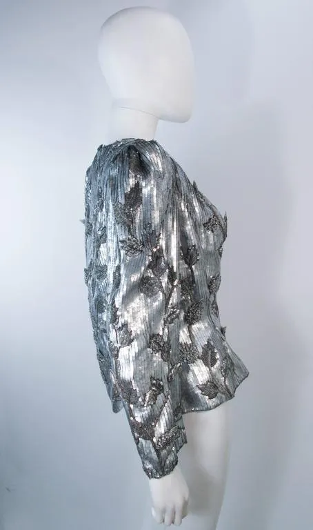 CAROLINA HERRERA Silver Beaded and Sequin Jacket with Top Size 8-10