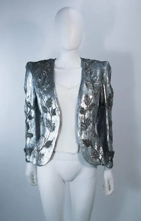 CAROLINA HERRERA Silver Beaded and Sequin Jacket with Top Size 8-10