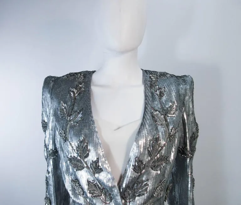 CAROLINA HERRERA Silver Beaded and Sequin Jacket with Top Size 8-10