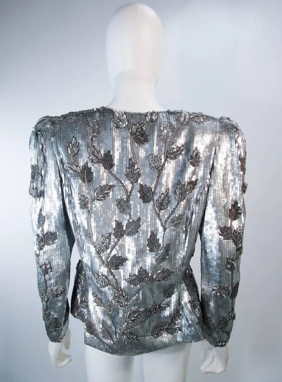 CAROLINA HERRERA Silver Beaded and Sequin Jacket with Top Size 8-10