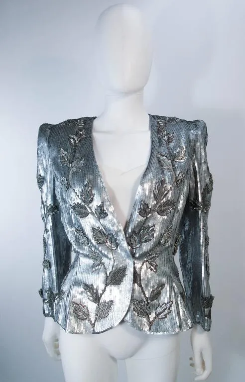 CAROLINA HERRERA Silver Beaded and Sequin Jacket with Top Size 8-10