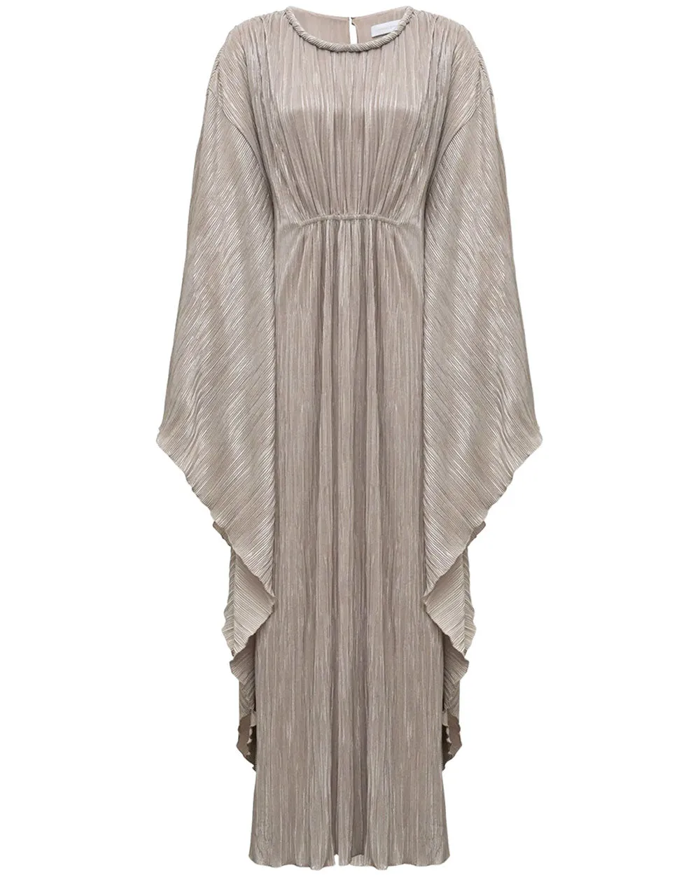 Champagne Plisse Farrah Cape Sleeve Maxi Dress