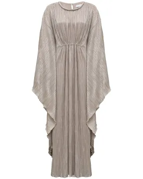 Champagne Plisse Farrah Cape Sleeve Maxi Dress