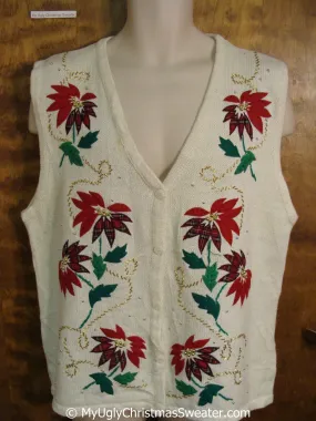 Cheap Christmas Sweater Vest with Poinsettias