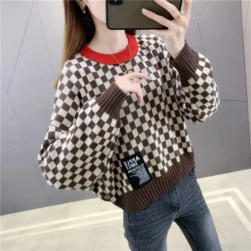 Chess Pattern Knitting Sweater