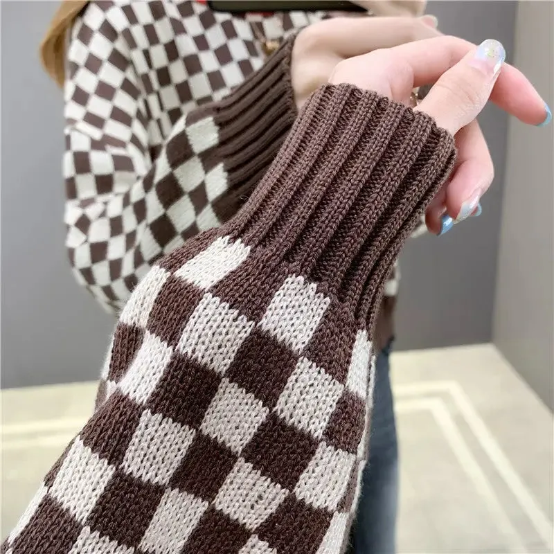 Chess Pattern Knitting Sweater