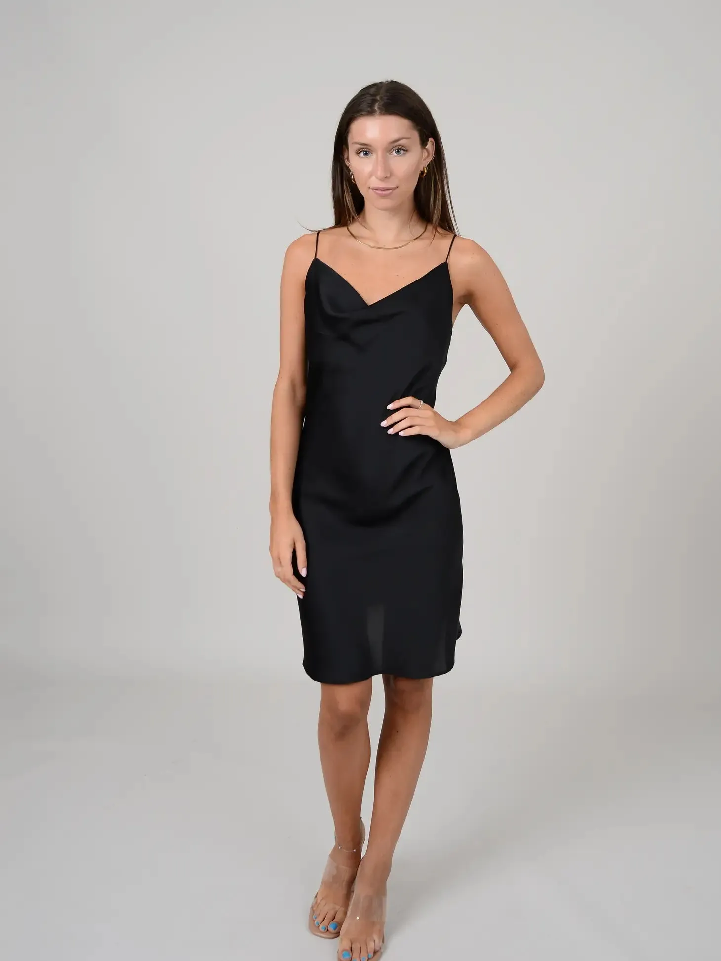 Coline Satin Cowl Dress | Black