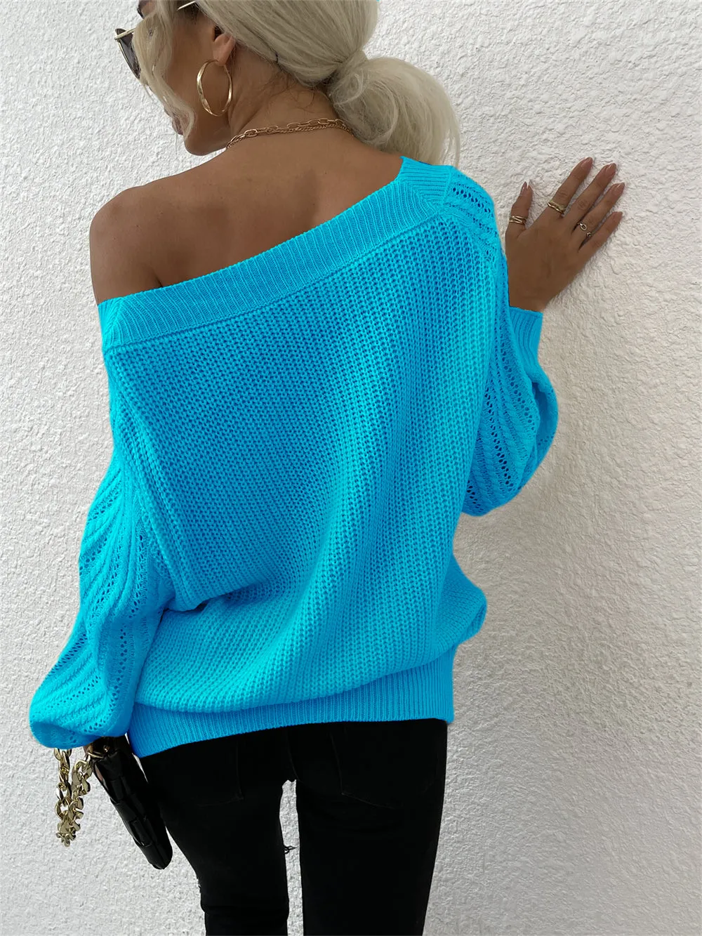 Crew Neck Off Shoulder Wholesale Women Sweater