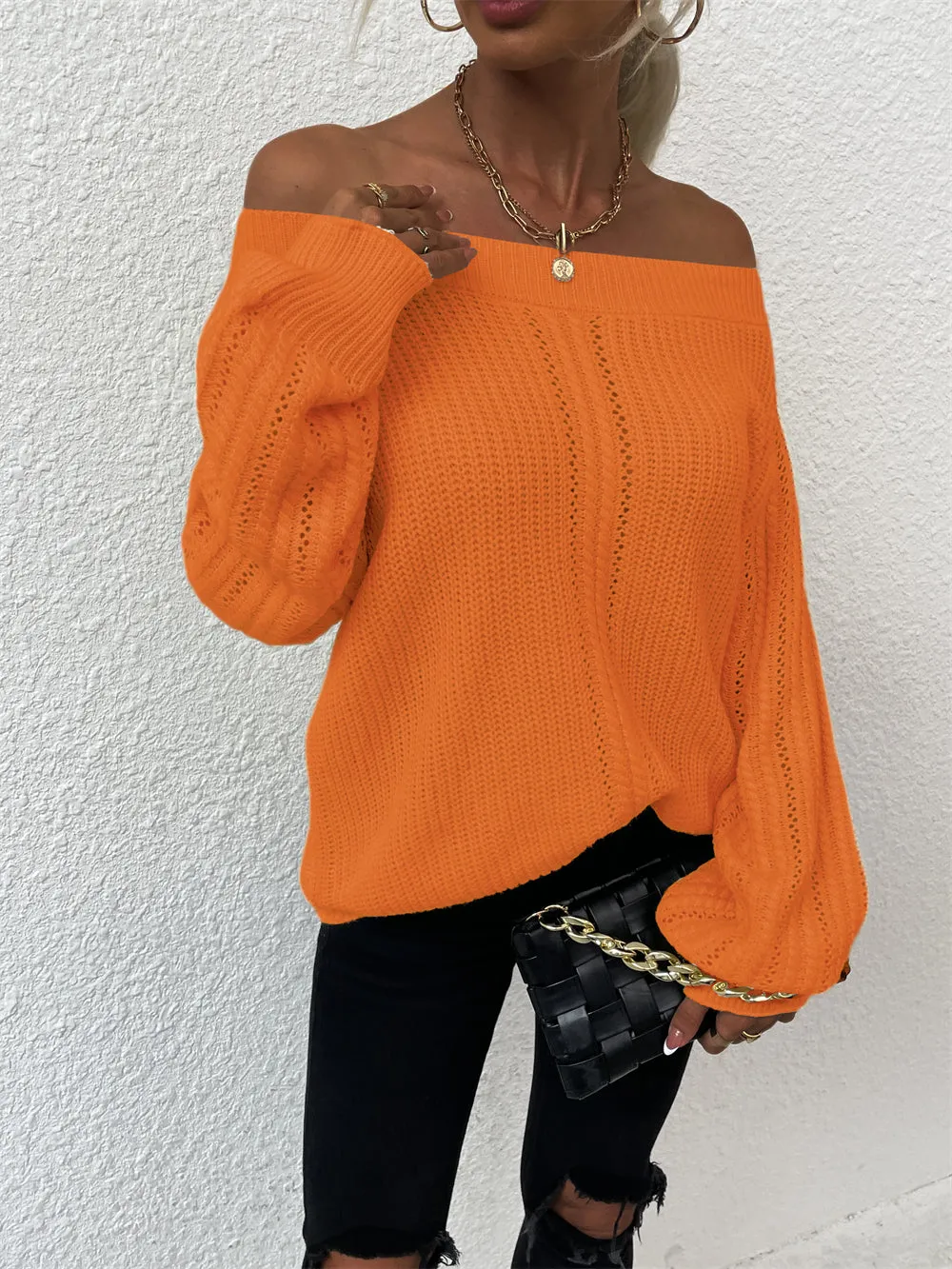 Crew Neck Off Shoulder Wholesale Women Sweater