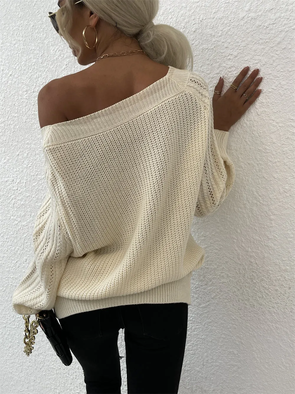 Crew Neck Off Shoulder Wholesale Women Sweater