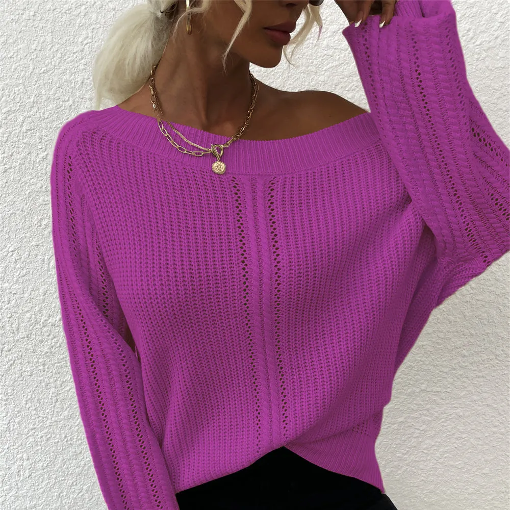 Crew Neck Off Shoulder Wholesale Women Sweater