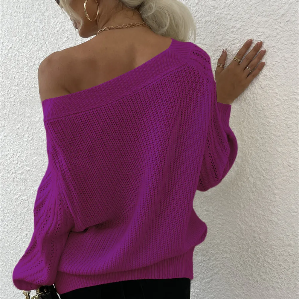 Crew Neck Off Shoulder Wholesale Women Sweater