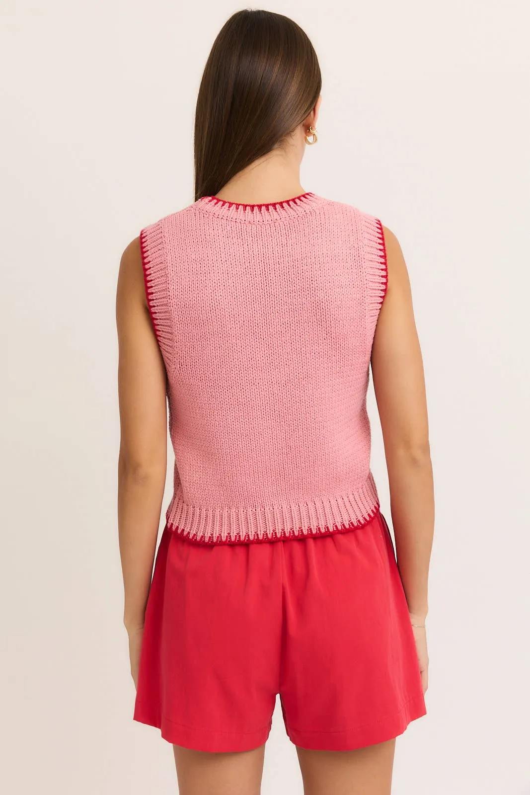 Crew Neck Sweater Top with Stitching Detail