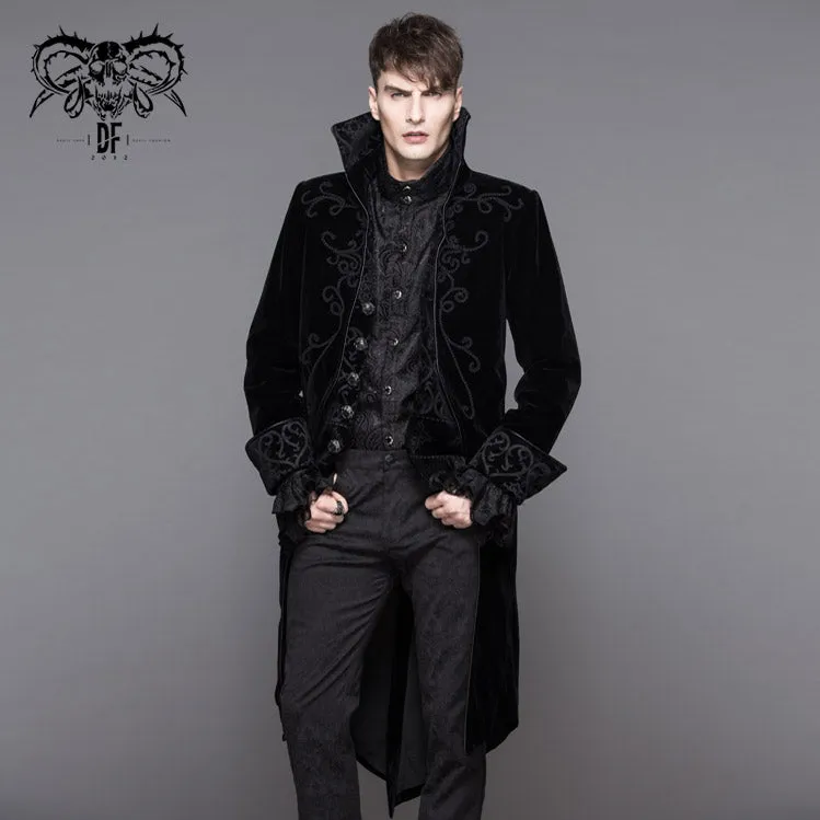 CT02801 Men black gothic hand-embroidered fake two pieces velvet coats