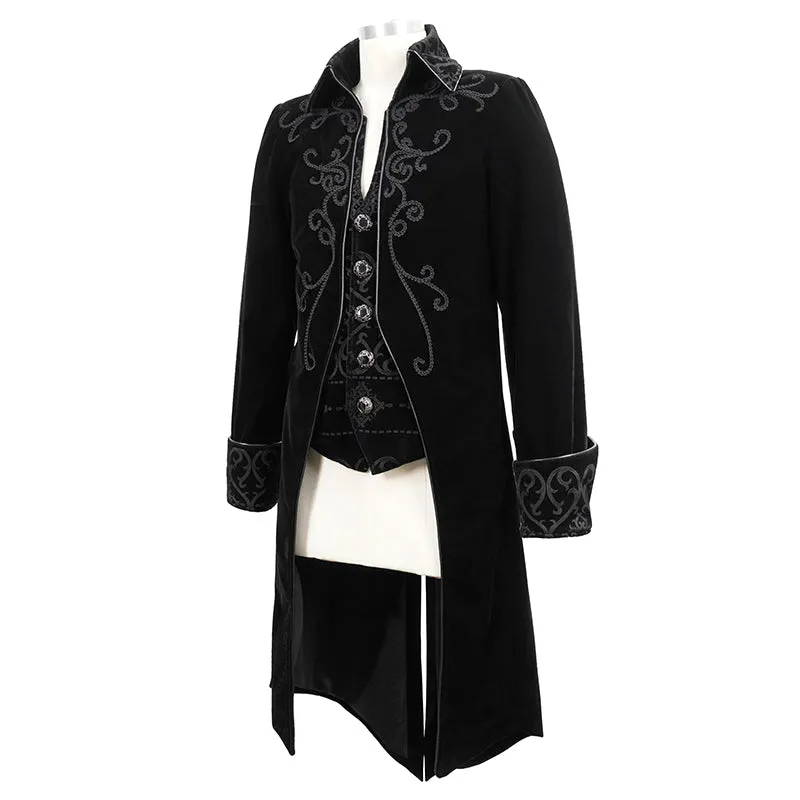 CT02801 Men black gothic hand-embroidered fake two pieces velvet coats