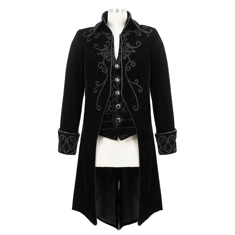 CT02801 Men black gothic hand-embroidered fake two pieces velvet coats